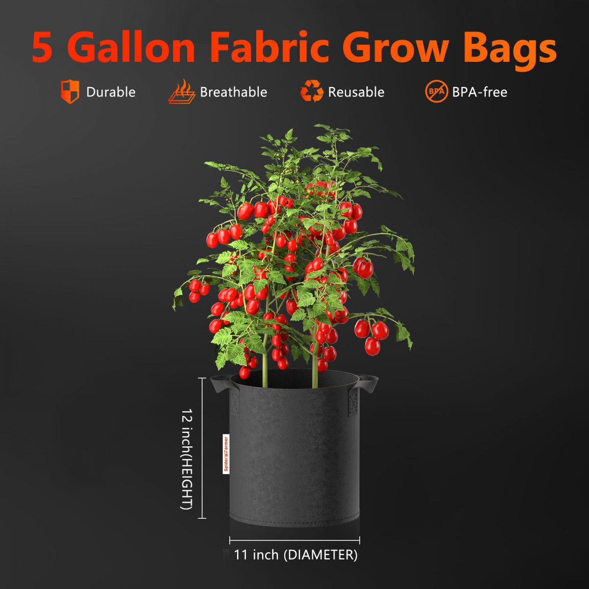 5 x 5 gallon grow bags Heavy Duty 300G Thickened Nonwoven Plant Fabric Pots with Handles