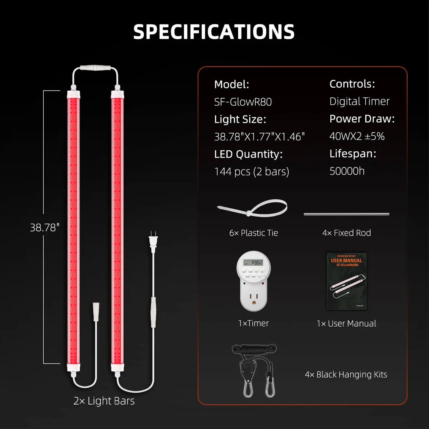 Spider Farmer® GlowR80 Spectre Rouge Profond 660 nm LED de Croissance Supplémentaire