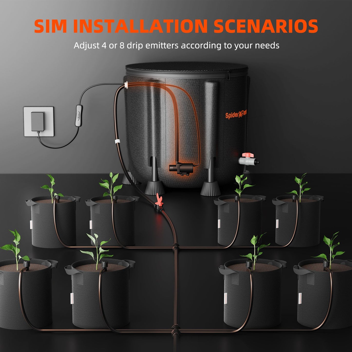 Spider Farmer® Automatic Drip Irrigation System for Plants Water Pump with 8 Drip Emitters