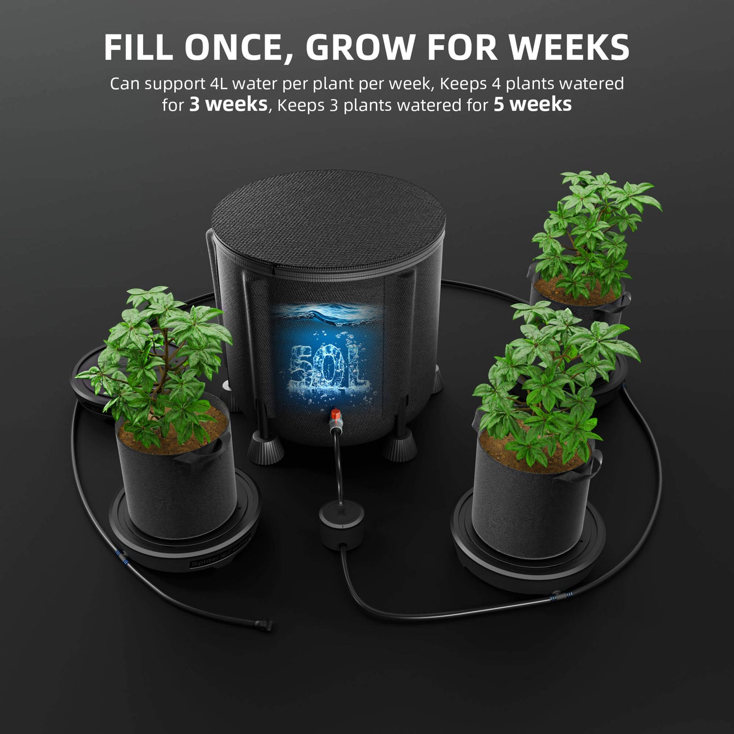 Spider Farmer® 4-Pack Gravity-Fed Silent Self-Watering System Kits for Indoor Grow Tents & Greenhouses