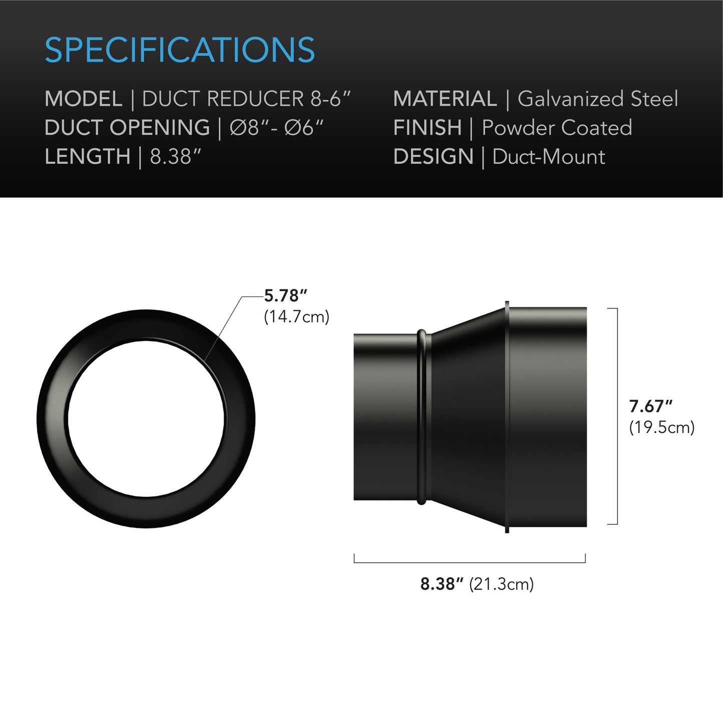 8 to 6 inch Duct Reducer