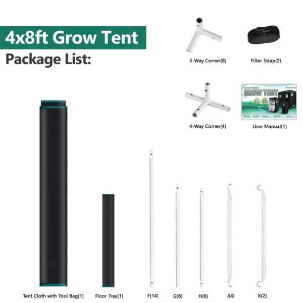 Mars Hydro 4X8 Grow Tent – 96”X48”X80”(240X120X200CM)