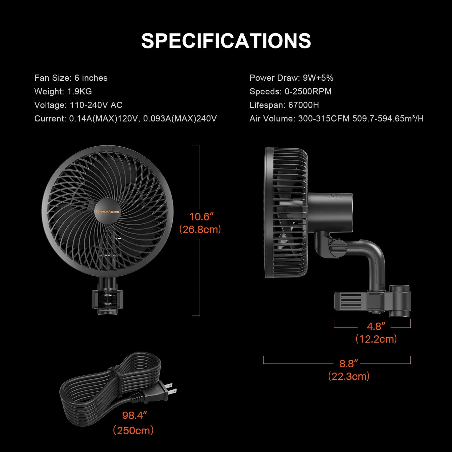 Ventilateur à clipser Spider Farmer® de 6 pouces pour tentes de culture