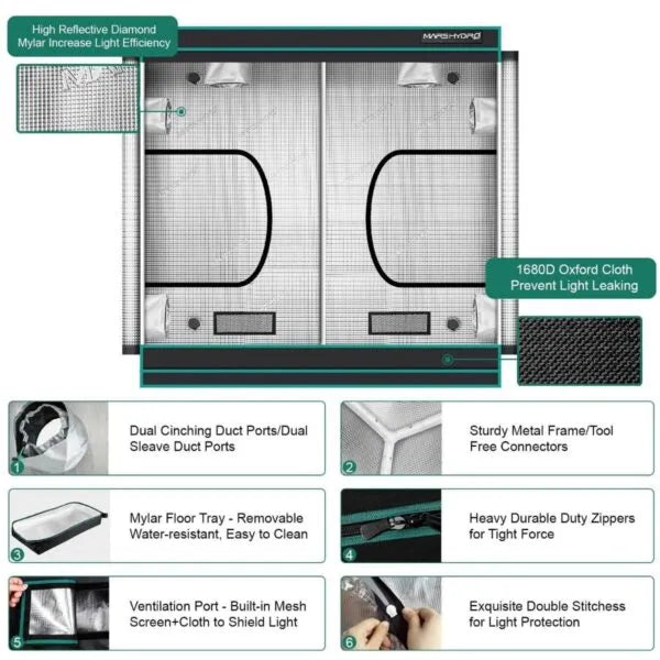 Mars Hydro 8X8 Grow Tent – 96”X96”X80”(240X240X200CM)