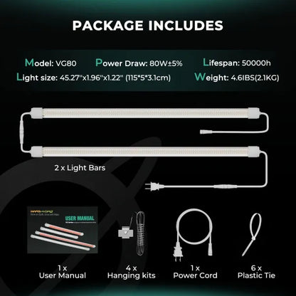 Lampes de culture LED T5 Mars Hydro VG80 pour semis, clonage et végétation