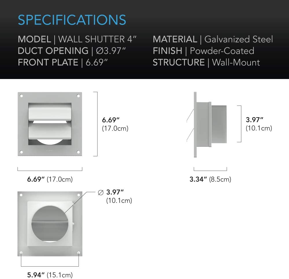 4-Inch Wall Mount Duct Shutter