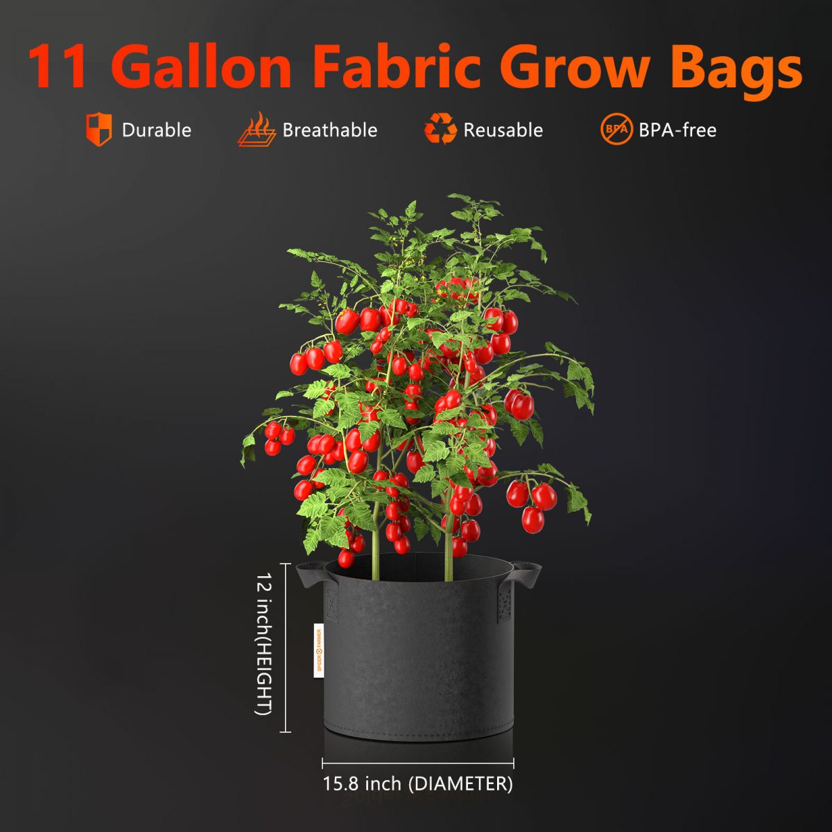 5 x 11 gallon grow bags Heavy Duty 300G Thickened Nonwoven Plant Fabric Pots with Handles