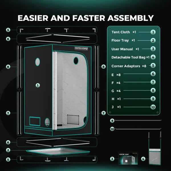 Mars Hydro 3×3 Grow Tent – 32”x32”x63” (80x80x160cm)