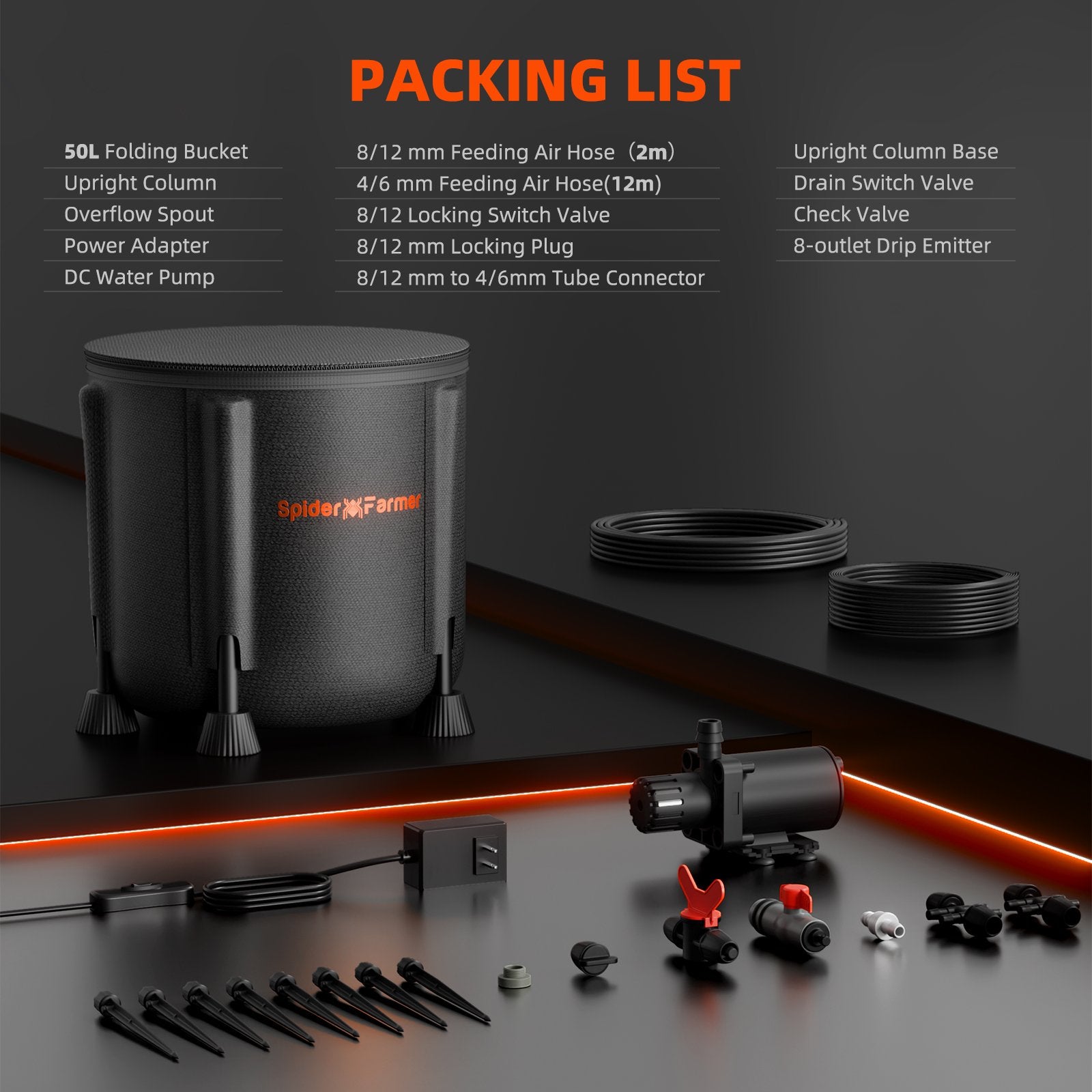 Spider Farmer® Automatic Drip Irrigation System for Plants Water Pump with 8 Drip Emitters